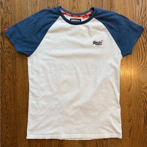 Superdry Orange Label Co. Raglan Tee Men’s Large Blue & White Logo Shirt